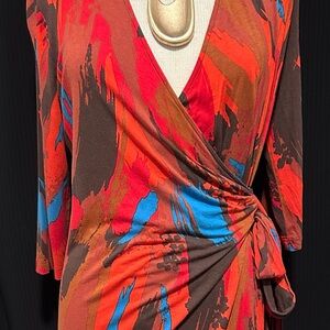 Kenneth Cole New York Red and Brown Abstract Dress